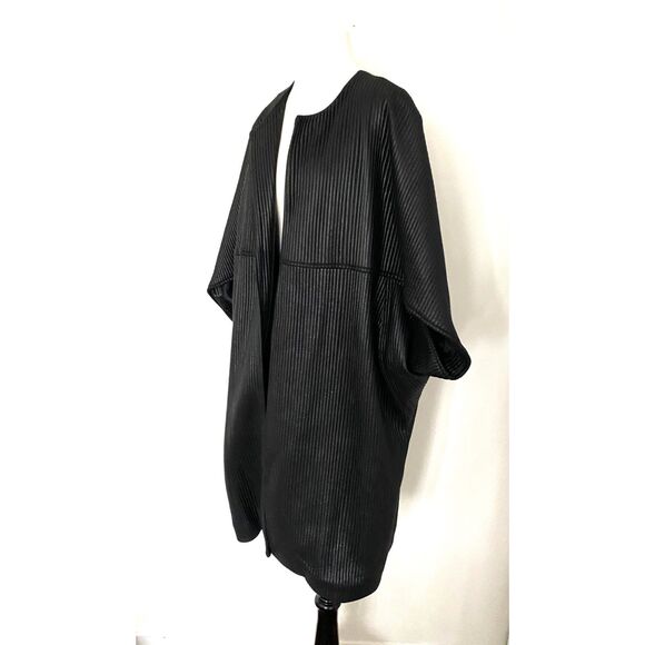 Josie Natori Black Ottoman Shine Coat Short Sleeve Kimono Cover-Up Sz L - Picture 10 of 11